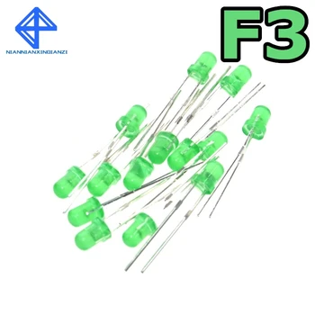 Zelená F3 3 mm LED Zelený light emitting diode light-emitting Zelené Zelené 570-575NM 1000PCS