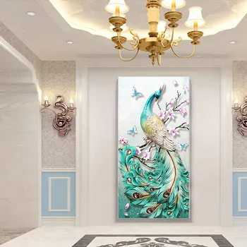 Zelená Pávy Kvet Diamond Maľby Zvierat Kvetinový Kolo Plné Vŕtanie 5D Nouveaute DIY Mozaiky Výšivky Cross Stitch Domova