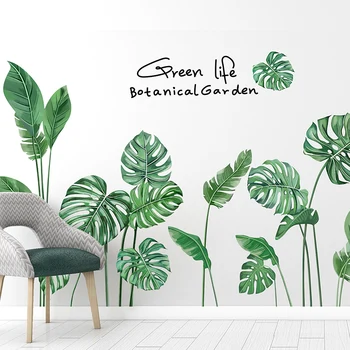 Zelená Rastlina Listy Samolepky na Stenu DIY Tropické Leaf nástenná maľba Obtlačky pre Obývacia Izba Spálňa Detská Domáce Dekorácie