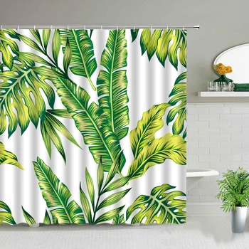 Zelená Tropických Rastlín Monstera Palmového Lístia Sprchový Záves Jar Tému Kokosový Banán Leafs Módnych Domov Kúpeľňa Decor Záclony