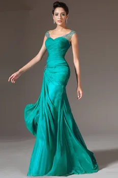 Zelená Večerné Šaty morskej panny tvaru Spp Rukávmi Šifón Korálkové Plus Veľkosť Dlhé Večerné Šaty Prom Šaty, Plášť De Soiree