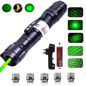 Zelené Laserové Ukazovátko lazer Pohľad Série Silný Blesk zariadenie 532nm 5mW Nastaviteľné Zaostrenie lasery pero+18650 Batérie