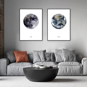 Zem Mesiac Plátno Plagáty Nordic Čiernej a Bielej Lunárny Planéty Stenu Umenie Abstraktné Maľby Moderný Minimalizmus Domova