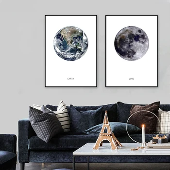 Zem Mesiac Plátno Plagáty Nordic Čiernej a Bielej Lunárny Planéty Stenu Umenie Abstraktné Maľby Moderný Minimalizmus Domova