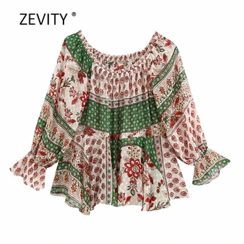 Zevity Nové 2020 ženy vintage lomka krku farba zápas patchwork tlač halena, blúzky, dámske elegantné šifón tričko feminina topy LS6832