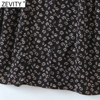 Zevity Nové 2021 Ženy Vintage Zase Dole Golier Kvetinový Tlač Šifón Tričko Šaty Žena Prairie Elegantné Záhybov Bežné Vestido DS4908