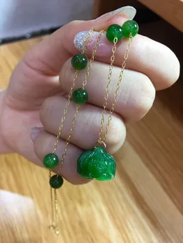 Zhe Ru Šperky 14k zlata, vykladané prírodné Hetian jaspis špenát zelený lotus prívesok náhrdelník sexy clavicle reťazca