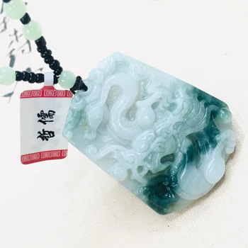 Zhe Ru Šperky Čisto Prírodné Jadeite Vyrezávané Green Dragon Prívesok so Zeleným Perličiek Náhrdelník Sveter Reťazca Poslať Certifikát