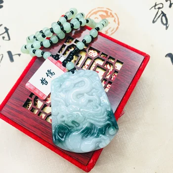 Zhe Ru Šperky Čisto Prírodné Jadeite Vyrezávané Green Dragon Prívesok so Zeleným Perličiek Náhrdelník Sveter Reťazca Poslať Certifikát