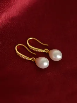 [ZHIXI] Pearl Náušnice Jemné Šperky Sladkovodné Black Pearl Náušnice 8-9MM Kvapka Vody Trendy Nové Narodeninové Darčeky Pre Ženy Háčik E19