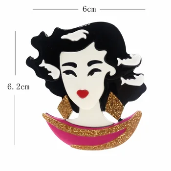ZiccoWong Módny Dizajn Pekná Pani Dievča Akryl Brošňa Kolíky Pre Ženy Dlhé Vlasy Princezná Odznak Šperky