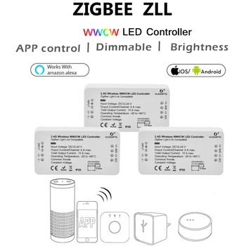 ZIGBEE Led WW/CW stmievač pásy radič zigbee radič LED DC12-24V LED pásy radič zll app radič zll štandardné led