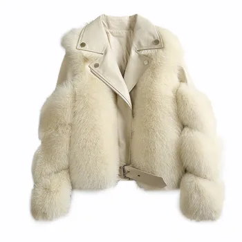 Zimná bunda ženy Celé kože Vysokej Imitácia fox kožušiny blouson femme zips Nové Módne Slim dole Kabát dĺžka rukáv, 3 Farby