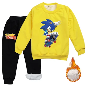 Zimné Anime Sonic The Hedgehog Oblečenie Nastaviť Dieťa Hrubé Velvet Mikina Šport Vyhovovali Batoľa Dievča Oblečenie Chlapec Tepláková Súprava Dieťa Obliekať