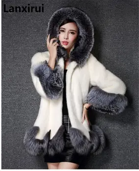 Zimné Luxusné Faux Fox Kožušiny Ženský Plášť S Kapucňou Kabát Faux Noriek Fur Coat Nevesta Svadobné Cape Svetlice Rukáv Outwear