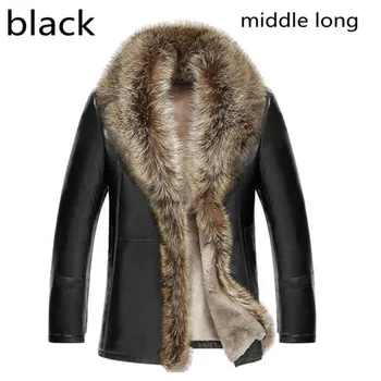 Zimné nové mužov ovčej vlny kožená bunda Originálne kožené kabáty zahustiť kožušinových zvierat golier jaqueta masculino plus veľkosť M-5XL