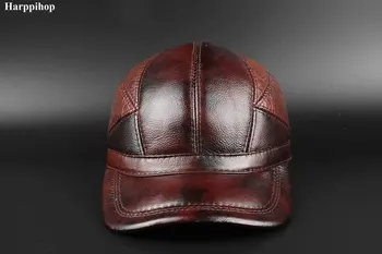 Zimné nový šéf vrstva cowhide klobúk mužov bežné šiltovku Klobúk ucho teplé, kožené vyvrcholil spp
