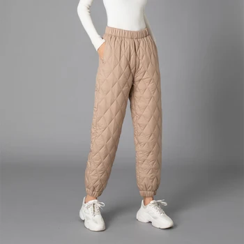 Zimné Pevné Dole bavlna Ženy nohavice Plus veľkosť High-pás Vetru Zahustiť Voľné Nohy Strečové nohavice pás Ženský Teplé Nohavice