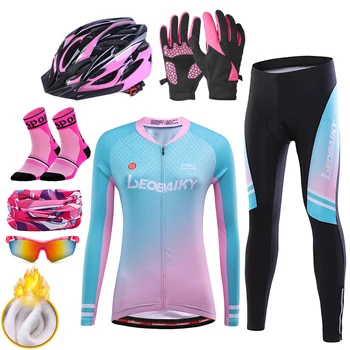 Zimné Thermal Fleece Cyklistické Športové Ženy Pro Team Cestné Cyklistické Oblečenie Mtb Bicykel Jersey Nastaviť Dámy Na Koni Kompletné Sady