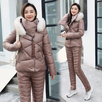 Zimné Zahustiť Bavlna Kabát Nastaviť Žena 2020 nové Teplé Bavlnené Oblečenie Nohavice Vyhovovali Módne kórejský Žena Zime sneh oblečenie sady