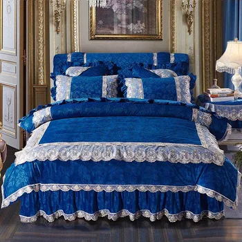 Zimné zahusťovanie čistá farba Crystal velvet perinu nastaviť cumlík kryt posteľ sukne obliečka na Vankúš 4pc posteľná bielizeň sady kráľovná kráľ