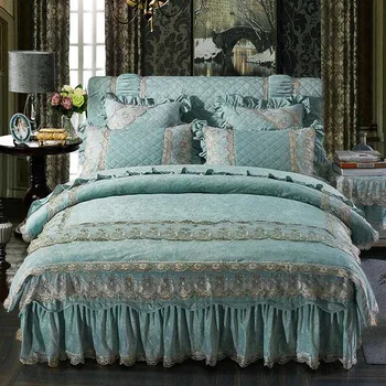 Zimné zahusťovanie čistá farba Crystal velvet perinu nastaviť cumlík kryt posteľ sukne obliečka na Vankúš 4pc posteľná bielizeň sady kráľovná kráľ