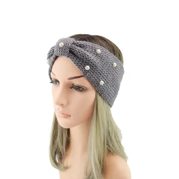 Zimné zrastov teplé ženy čelenky jednofarebné dámske ručné luk turban pokrývku hlavy športové vlasové stuhy s pearl vlasy príslušenstvo