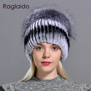 Zimné ženy klobúky fox králik kožušiny pompom skullies čiapky, teplé módne elastické načechraný hrubé vonkajšie štýlový prírodné kožušinové čiapky