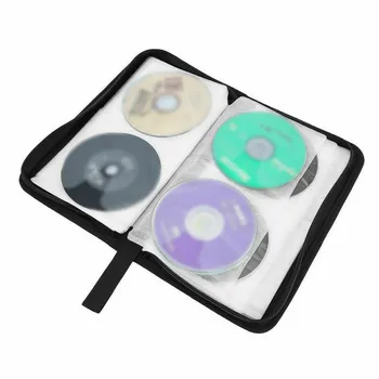 Zips CD Taška Prenosná 80Disc Prípade CD Skladovanie Držiteľa Black Prípade DVD, VCD Box Organizátor Faux Kožené Vrece organizátor