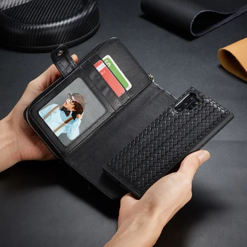 Zips, Odnímateľné Peňaženky Taška Tkané Kožené puzdro Pre Samsung galaxy S7 S8 S9 S10 Plus Poznámka 8 9 10Plus Pre iphone
