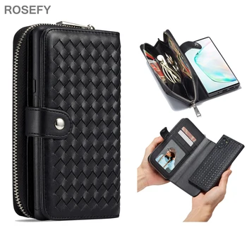Zips, Odnímateľné Peňaženky Taška Tkané Kožené puzdro Pre Samsung galaxy S7 S8 S9 S10 Plus Poznámka 8 9 10Plus Pre iphone