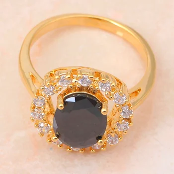 Zirconia Ženy, svadobné Zlato Tón Náušnice Náhrdelník Módne Šperky Sady Krúžok Black Crystal Zdravie Sz # 7 JS272