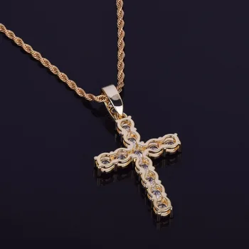 Zirkón Cross Prívesok Zlatej Farby Medi Materiál Ľadový AAA CZ Kríž, Prívesky, Náhrdelníky Muži Ženy Hip Hop Šperky
