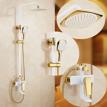 Zlato biele sprcha set Európsky štýl mosadz mixér ťuknite na stenu kúpeľňa kohútik zmiešanej vody ventil domov sprcha systém