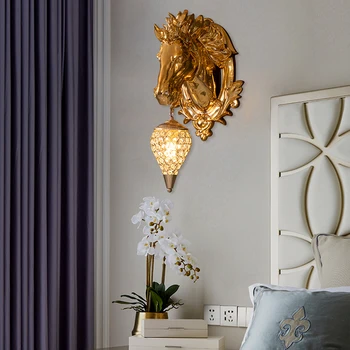 Zlato Kôň Nástenné Svietidlo Moderného Luxusu Crystal Sconce Nástenné Svietidlá Led Zrkadlo Svietidlá Kúpeľňa, Nočné Osvetlenie Home Art Decor