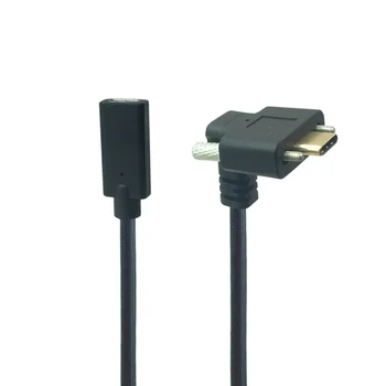 Zlato USB 3.1 Samec na USB-C Ženské Typ-C 90 stupňov Rozšírenie Dátového Kábla Extender Kábel s Panel Mount dierou 10 gb/s 0,3 M
