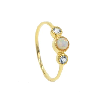 Zlato vyplnené zlatá farba vermeil krúžok tri kamenné dizajn klasické moderné ženy prst prsteň, šperky