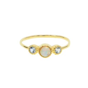 Zlato vyplnené zlatá farba vermeil krúžok tri kamenné dizajn klasické moderné ženy prst prsteň, šperky