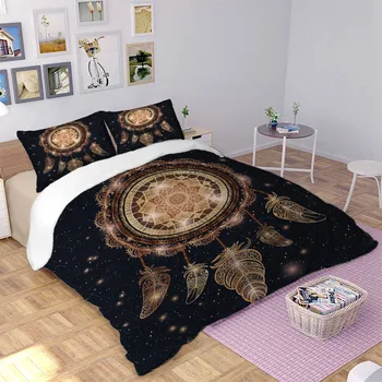 Zlatá farba Dreamcatcher perinu posteľná bielizeň set prikrývka Kryt Posteľ Sada 3ks