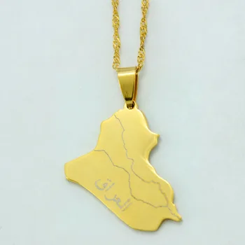 Zlatá Farba Mapa Republicof Iraku Náhrdelník Prívesok pre Ženy Iraku Mapy Šperky, Náhrdelníky #J0693