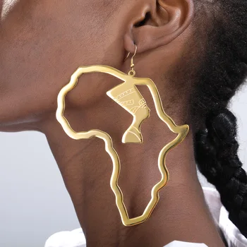 Zlatá Farba Nehrdzavejúcej Ocele Egyptskej Kráľovnej Nefertiti Náušnice pre Ženy Afriky Mapu Náušnice 2020 Trend Afrike Etnických Šperky