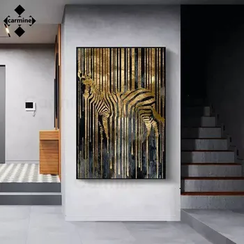 Zlaté Fólie Kôň Plátno Maľovaní Plagátov a vzorom Zebra Zvieratá Plagáty Moderný Štýl Abstraktných obrazov na Stenu pre Izba Dekor