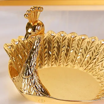 Zlaté Ovocný Kôš Vták Plastický Luxusné Kovové Cukrovinky Potraviny Matica Ovocie Zásobník Úložný Kôš Svadobné Hotel Home Ploche Dekorácie