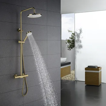 Zlatým Farba Kúpeľňa, Termostatické Riadenie Sprchové Batérie, Sada Na Stenu Kola Dizajn Daždi Hlavu Mosadz Materiál