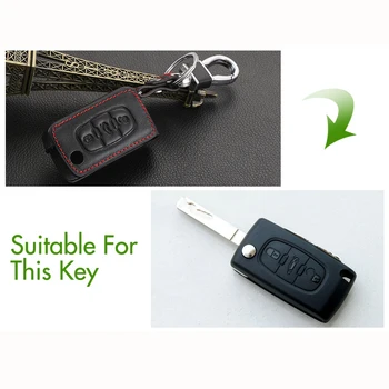 Zložiť tlačidlo Čierne Originálne kožené Kľúča Vozidla Kryt keychain Pre Peugeot PRIEBEHU 206 207 307 308 407 508 Pre Citroen C2 C3 C4 C5 C6 Quatre