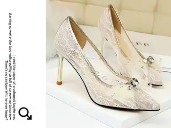 Značka Dizajnér Sandále 2020 Ženy, Čipky motýľ Crystal Podpätky Dámske Svadobné Party Topánky Otvorené Prst Pracky na Obuv Plus Veľkosť