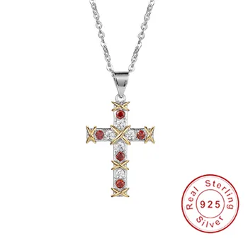 Značka Kresťanstvo Kríž ruby Prívesky Reálne 925 Sterling silver drahokam Prívesok s Náhrdelník pre Ženy šperky Darček