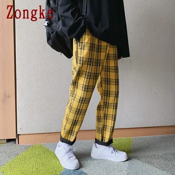 Zongke Členok-Dĺžka Kockované Nohavice Mužov Oblečenie Joggers Mužov Nohavice Japonský Streetwear Nohavice Muži Móda Hip Hop 5XL 2021