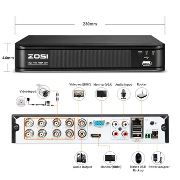 ZOSI 1080p H. 264 VGA HDMI Security 4 V 1 8CH CCTV DVR videorekordér Digitálny Pre TVI AHD CVI Analógové Kamery