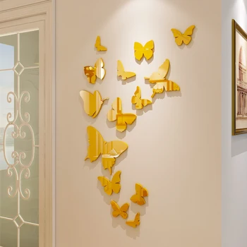 Zrkadlo motýľ 3d akrylové troch-dimenzionální samolepky na stenu miestnosti, spálňa spálňa stenu, dekorácie, nálepky samolepiace